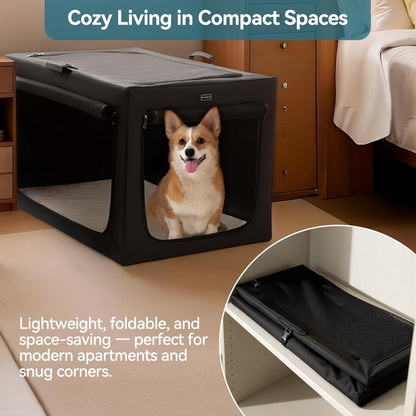 Portable Dog Crate for Small Dogs, – 24" Soft Dog Travel Crates with Lockable Zippers & Thicken Mat, Adjustable Patented Spiral Steel Frame, Collapsible Kennel for Indoor & Outdoor